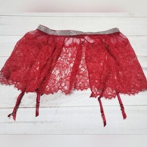 Victoria's Secret Shine Red Lace Skirt with Garters XS/S - New With Tags